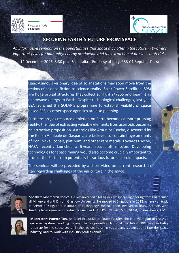ambasciata italia singapore spazio - Ambasciata Italiana a Singapore per la Giornata Nazionale dello Spazio