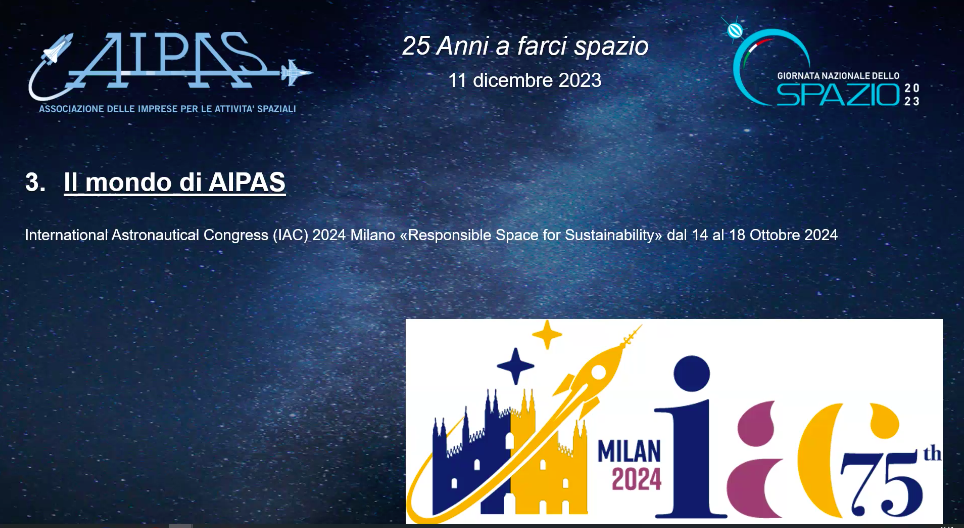 schermata 2023 12 11 alle 165205 - AIPAS "25 anni a farci Spazio: La storia e il futuro dell’AIPAS e dello Spazio italiano"