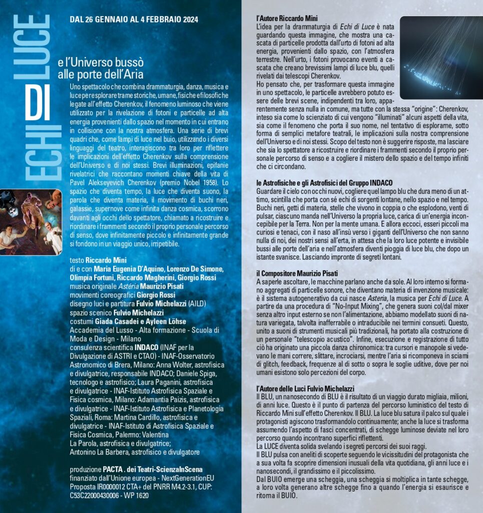 retro 1 - "Echi di luce - e l'Universo bussò alle porte dell'Aria": la collaborazione tra PACTA. dei Teatri e INAF