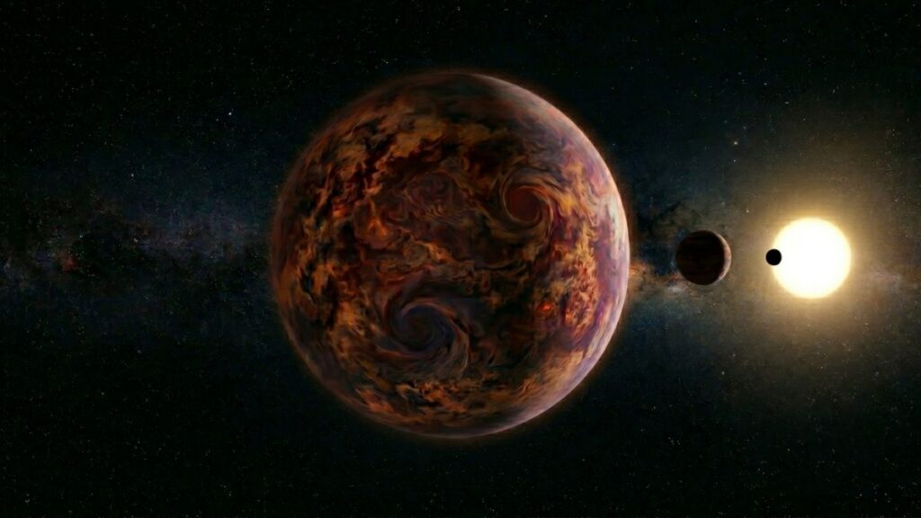 Una nana bruna con due pianeti sfida le teorie sulla formazione planetaria 1 Rappresentazione artistica della nana bruna TOI-201 c con i pianeti TOI-201 b e TOI-201 d nel sistema studiato da INAF ed ESO.