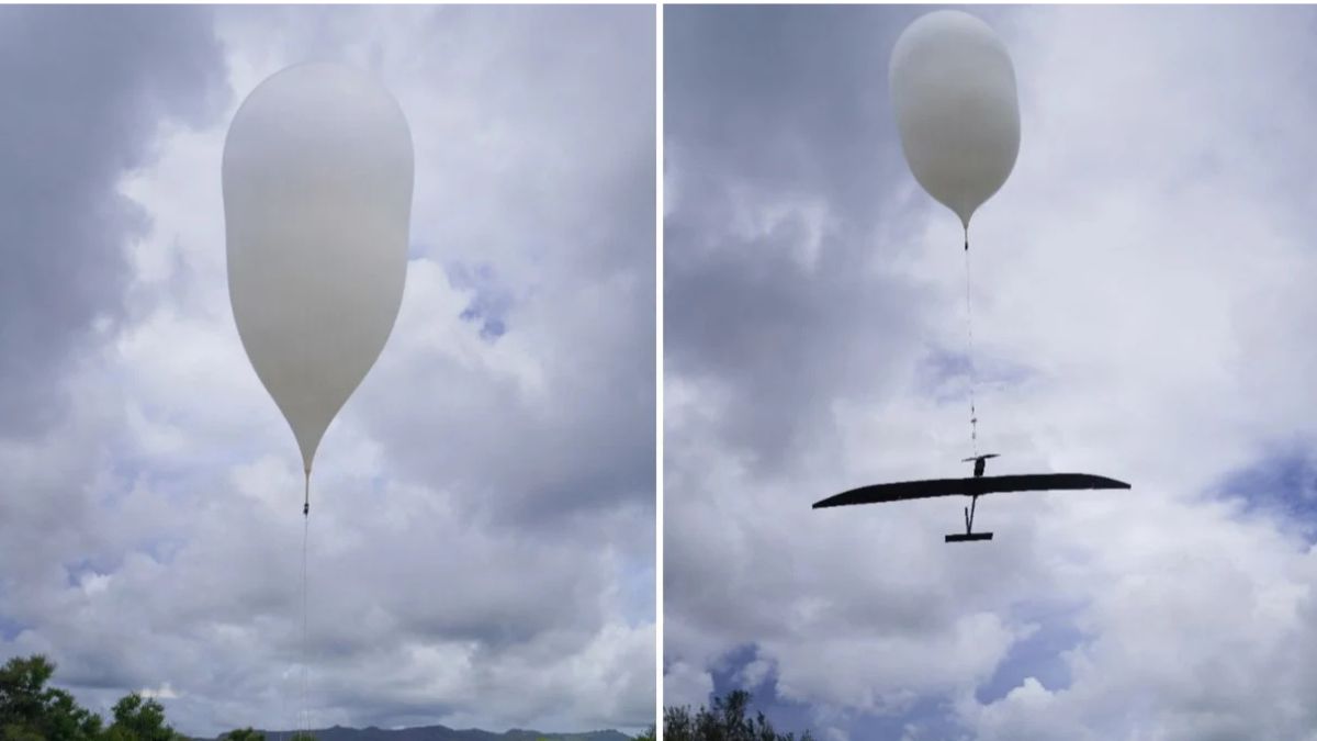 Piattaforma stratosferica dell'US Army durante il lancio con un pallone aerostatico di un velivolo solare impiegato per un test operativo a Guam.