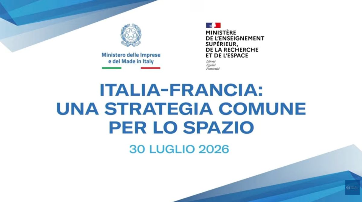 Grafica dell'incontro istituzionale Italia-Francia dedicato alla cooperazione spaziale in occasione della visita al Centro Spaziale del Fucino.