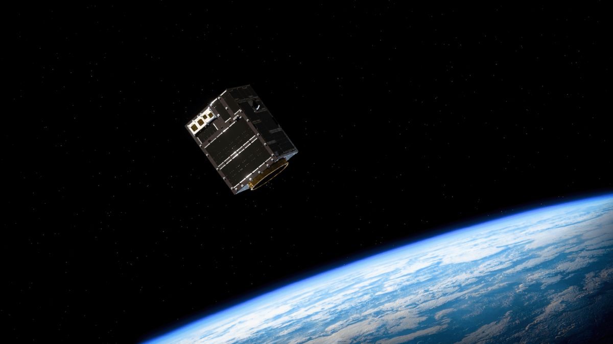 Rendering di un piccolo satellite di Open Cosmos Atlantic in orbita terrestre, immagine utilizzata per illustrare la nuova iniziativa dell'ESA sull'osservazione della Terra.