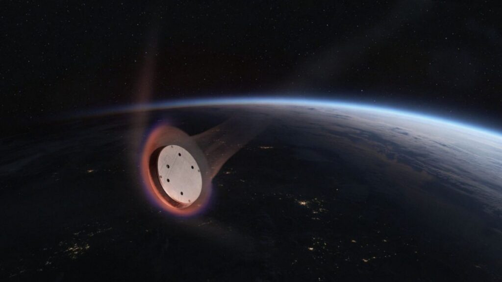 Redwire debutta nella ricerca farmaceutica commerciale con una missione SpaceMD sulla Starfall di SpaceX 1 Rendering della capsula Starfall di SpaceX durante il rientro atmosferico, utilizzata da Redwire per la prima missione commerciale di SpaceMD dedicata alla ricerca in microgravità.