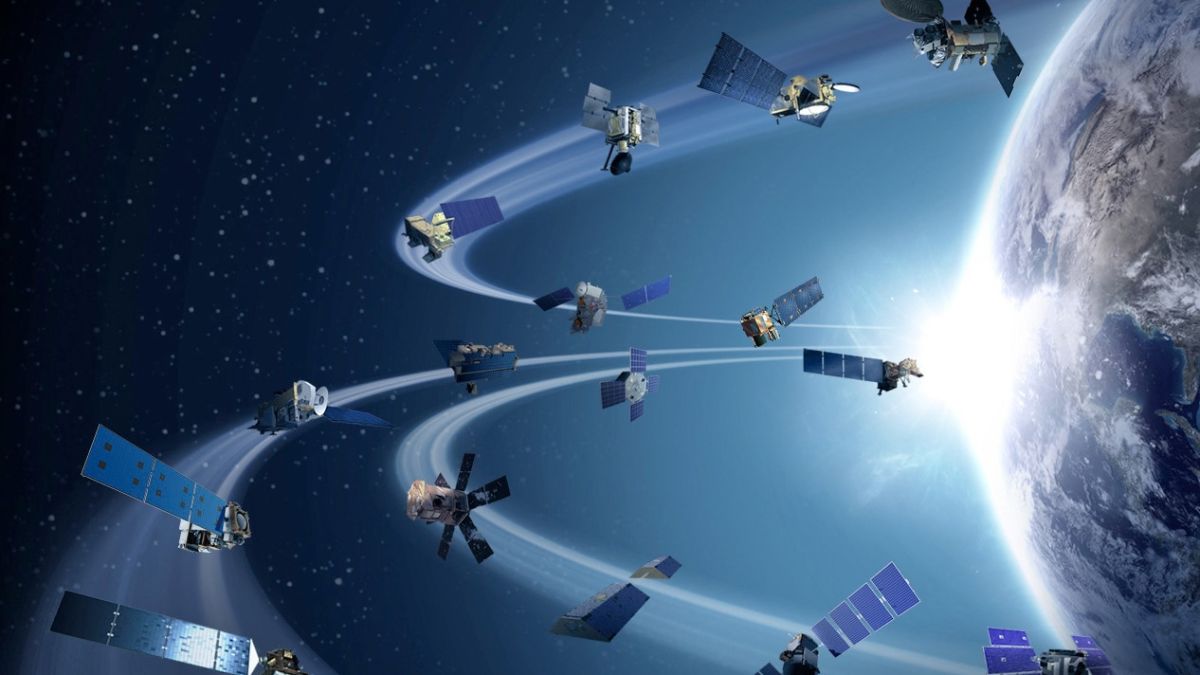Illustrazione di satelliti artificiali in orbita attorno alla Terra nel contesto della nuova legge sulla Space Economy