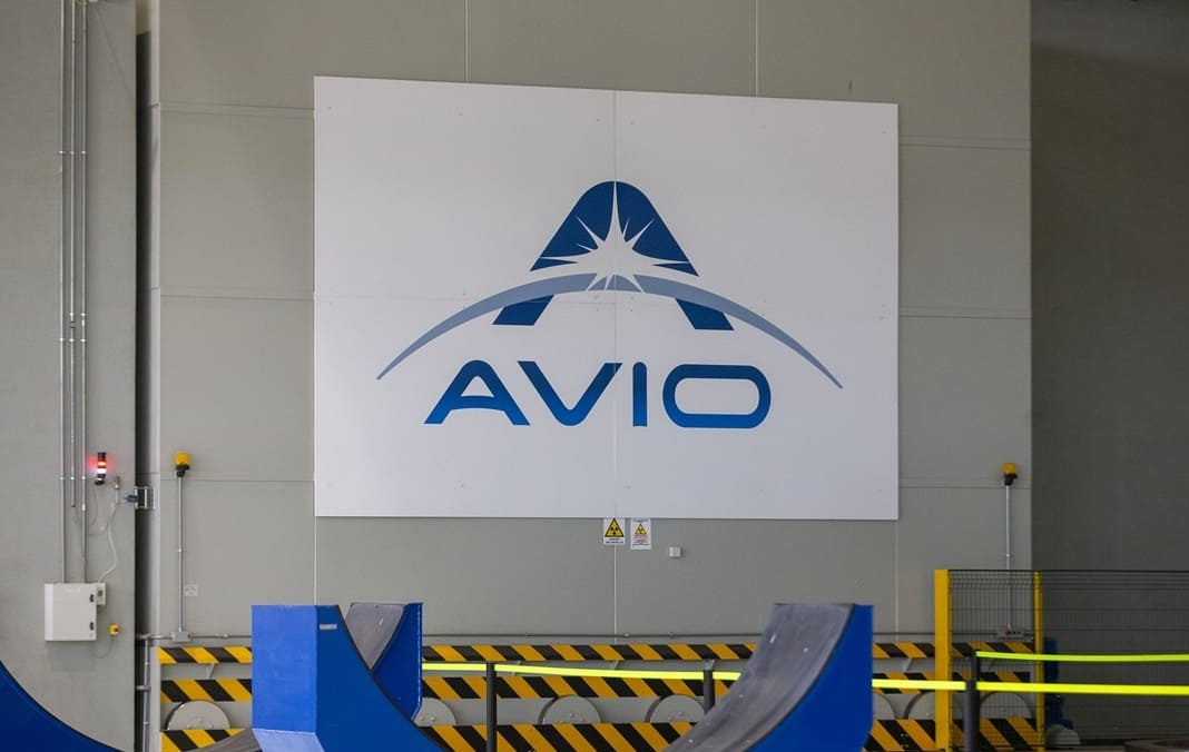 Logo Avio all’interno di uno stabilimento della società, interessata dalla nomina di Giulia De Martino nel CdA